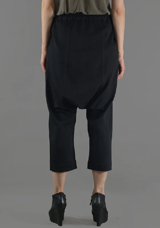 RICK OWENS RP19F5308 WT DRAWSTRING CROPPED PANTS BLACK NEW WOOL