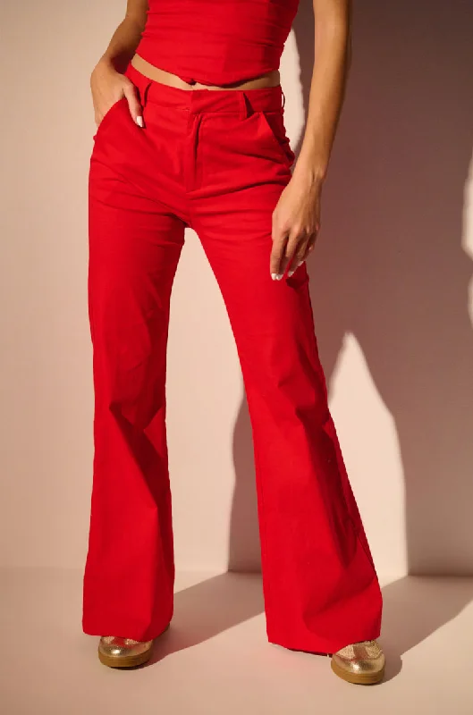 STRETCH LINEN RED TROUSER