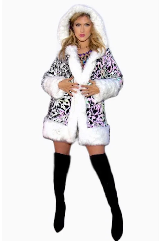 Women's LED Petite Playa Coat in ""White Pink Floral""