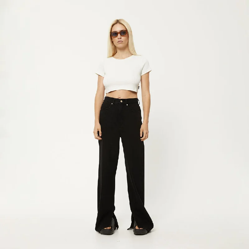 AFENDS Womens Abbie - Ribbed Cropped Tee - Off White