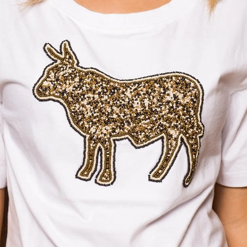 Beaded Luxe Nguni Regular Crew Tee Pelican