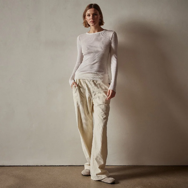 Cotton Cashmere Blend Ribbed Long Sleeve Crew - Ivory