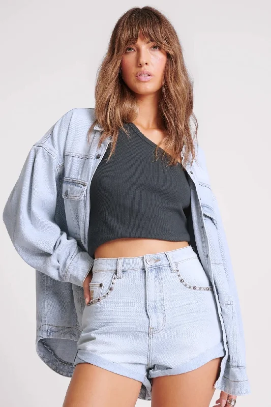 ONE TEASPOON Womens Hustler Studded Bandit High Waist Denim Shorts - Hustler