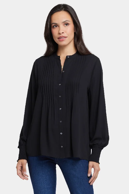 Pleated Peasant Blouse - Black