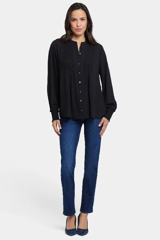 Pleated Peasant Blouse - Black