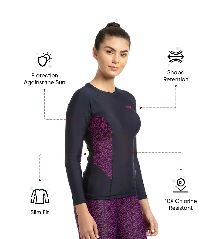 Women's Endurance Boomstar Printed Long Sleeve Suntop - True Navy & Electric Pink