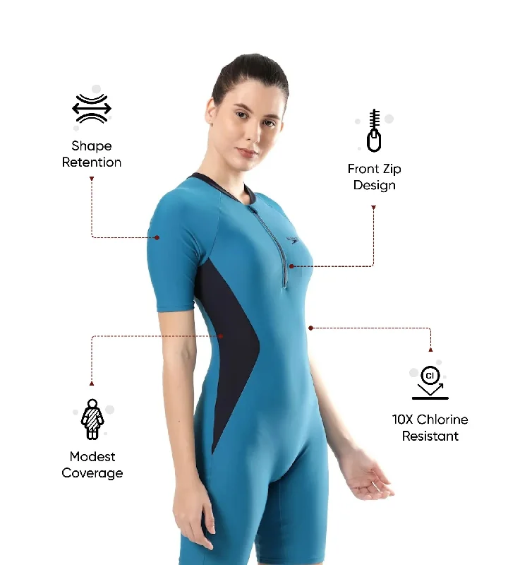 Women's Endurance 10 Essential Panel Kneesuit Swimwear - Nordic Teal & True Navy