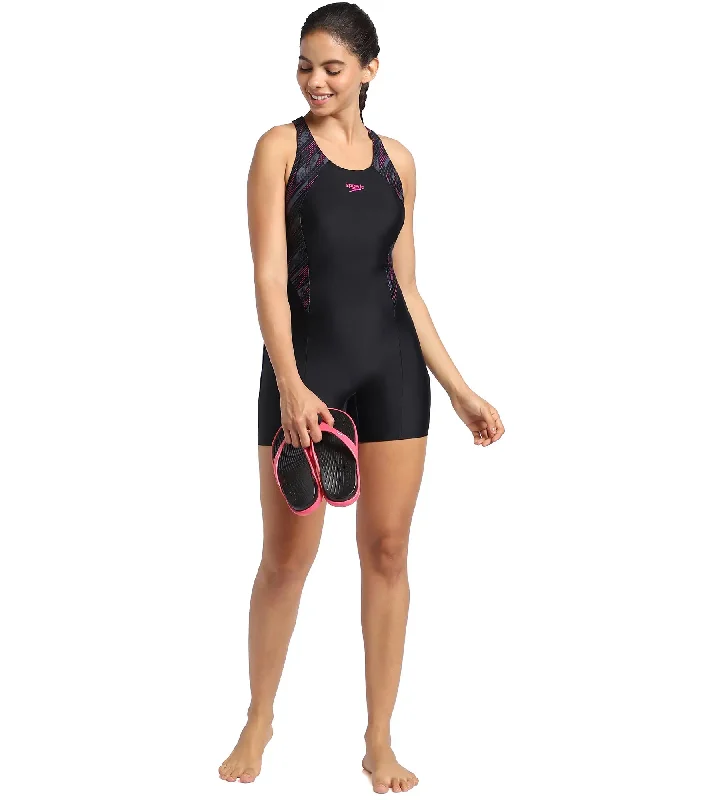 Women's Endurance 10 Hyperboom Splice Legsuit Swimwear - Black & Electric Pink