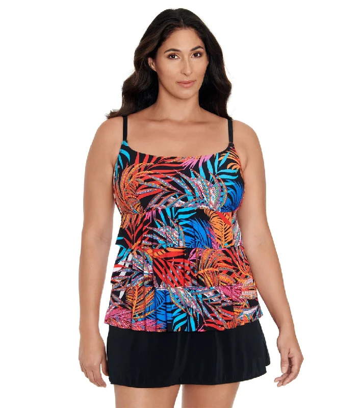 Longitude Women's Jungle Boogie Faux Ruffle Skirtini One Piece Swimsuit MLT