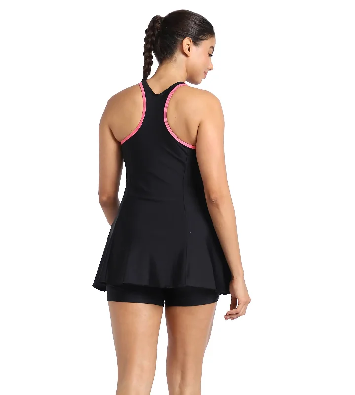 Women's Endurance 10 Racerback Swimdress With Boyleg - Black & Fandango Pink