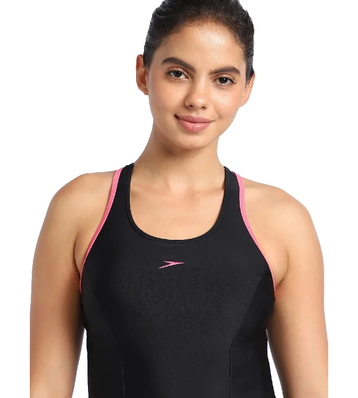 Women's Endurance 10 Racerback Swimdress With Boyleg - Black & Fandango Pink