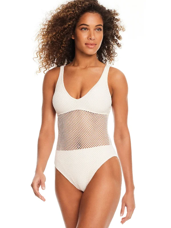 Sea Crochet Scoop Neck One-Piece Swimsuit White Sand