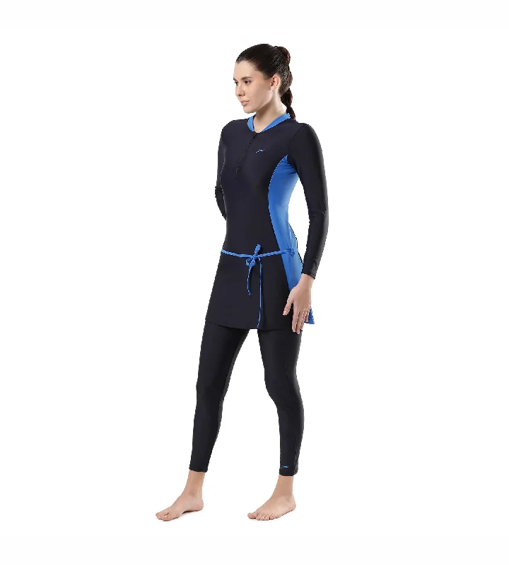 Women's Endurance 10 Two Piece Full Body Suit Swimwear - True Navy & Bondi Blue