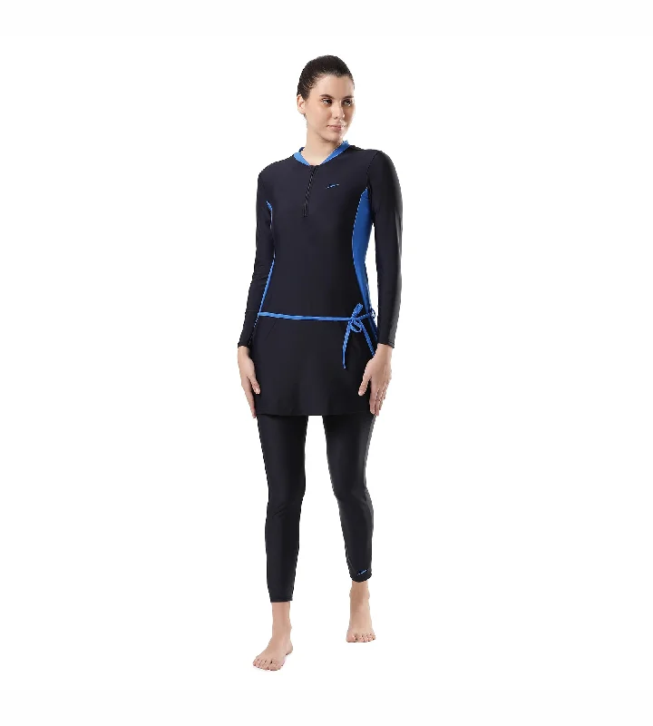 Women's Endurance 10 Two Piece Full Body Suit Swimwear - True Navy & Bondi Blue