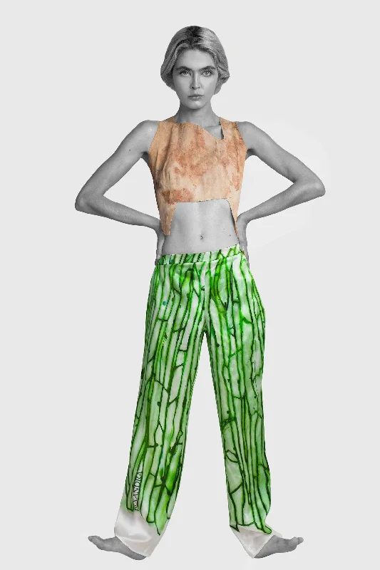 Amoeba Green Silk 'V' Cut Trousers