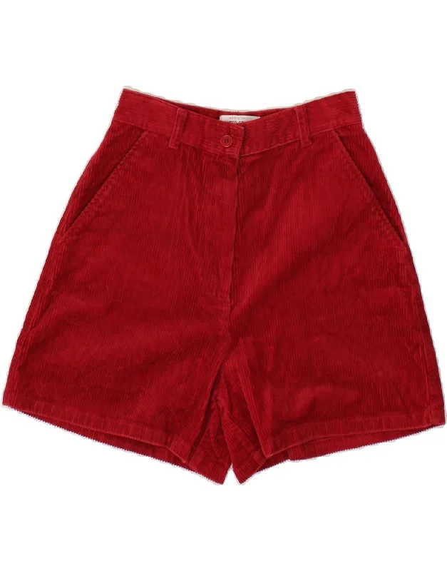 BENETTON Womens High Waist Corduroy Shorts IT 40 Small W24 Red Cotton