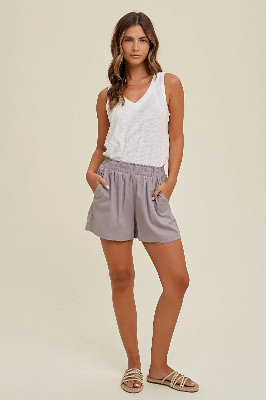 Lavender Grey Smocked Waist Maternity Shorts