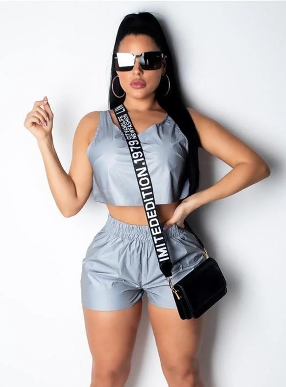 Reflective Crop Top And Shorts Set