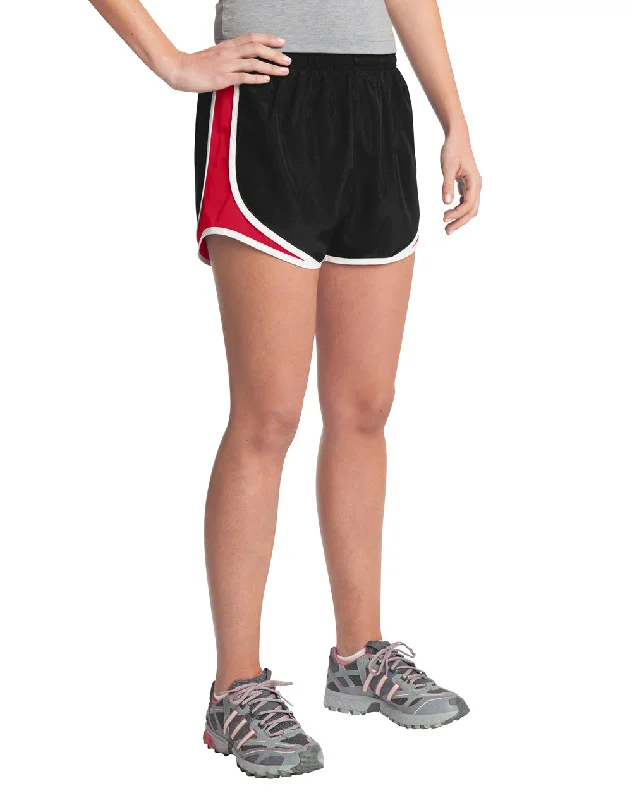 Sport-Tek Womens Cadence Moisture Wicking Shorts - Black/True Red/White