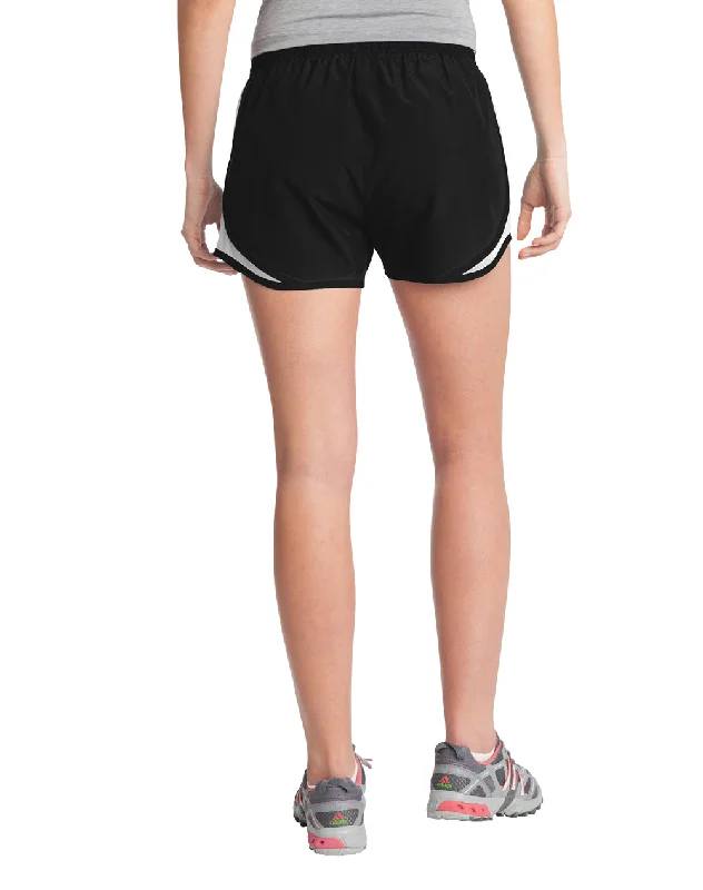 Sport-Tek Womens Cadence Moisture Wicking Shorts - Black/White/Black