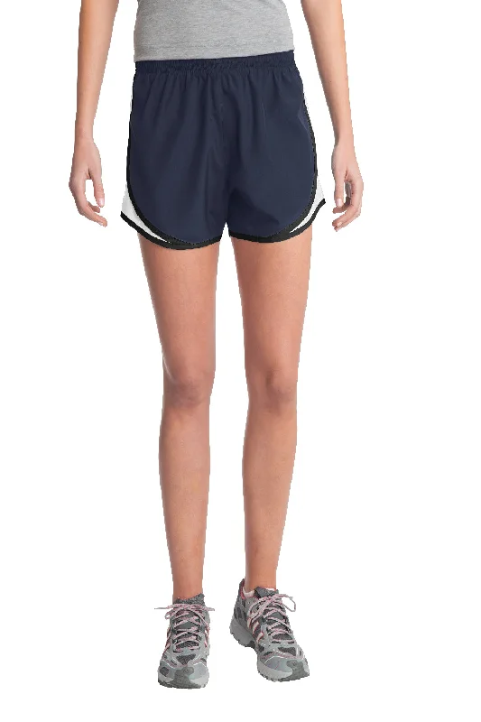 Sport-Tek Womens Cadence Moisture Wicking Shorts - True Navy Blue/White/Black