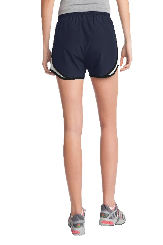 Sport-Tek Womens Cadence Moisture Wicking Shorts - True Navy Blue/White/Black