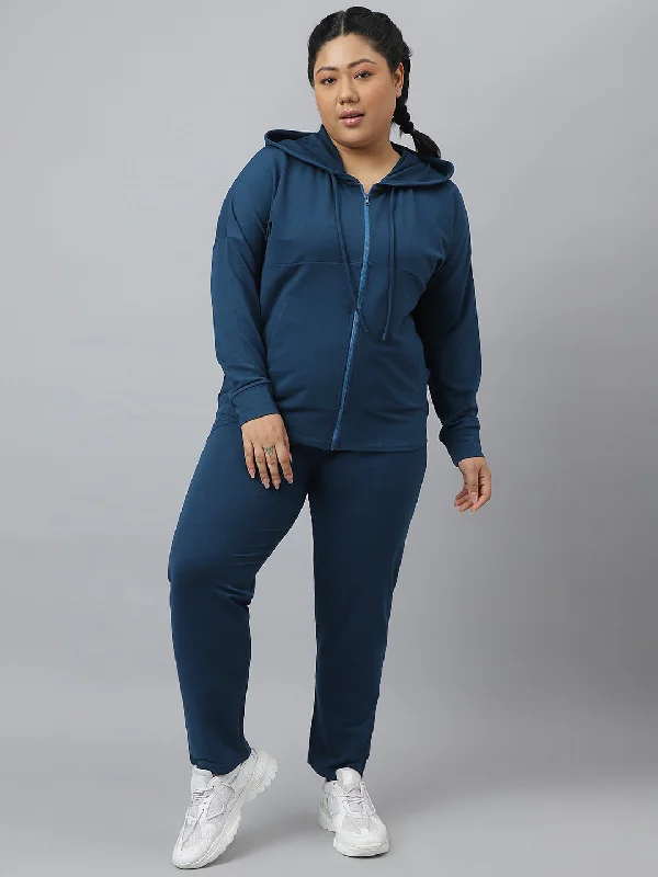 Fitkin Plus Size Ecofriendly Anti-Odor Recycled Polyester Teal Front Zipper Tracksuit