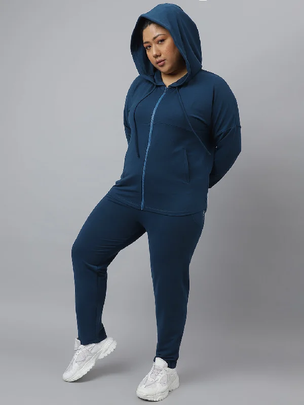 Fitkin Plus Size Ecofriendly Anti-Odor Recycled Polyester Teal Front Zipper Tracksuit