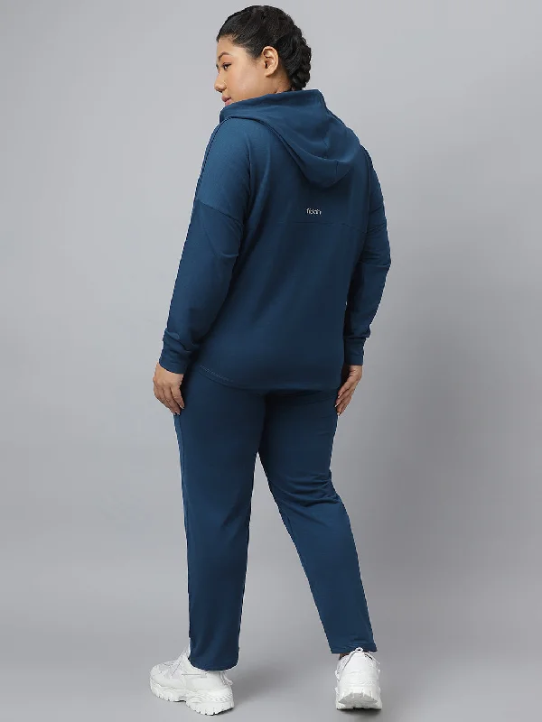 Fitkin Plus Size Ecofriendly Anti-Odor Recycled Polyester Teal Front Zipper Tracksuit