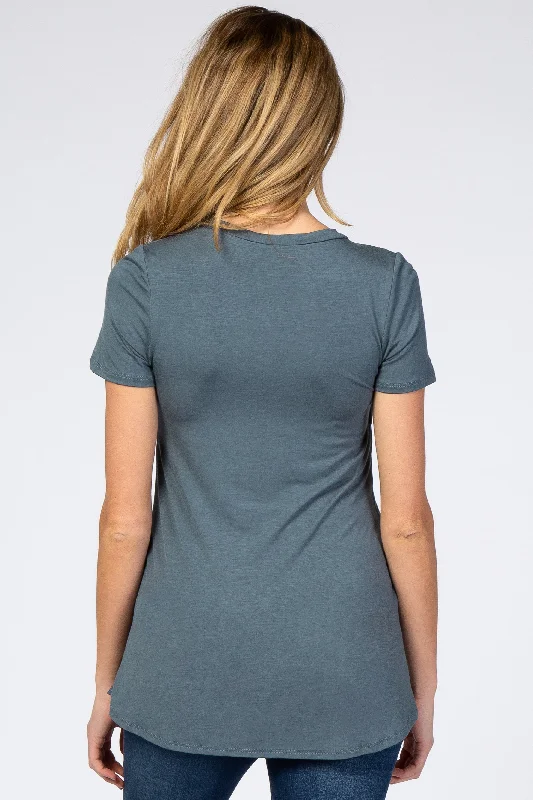 Dark Teal Layered Wrap Front Maternity Nursing Top