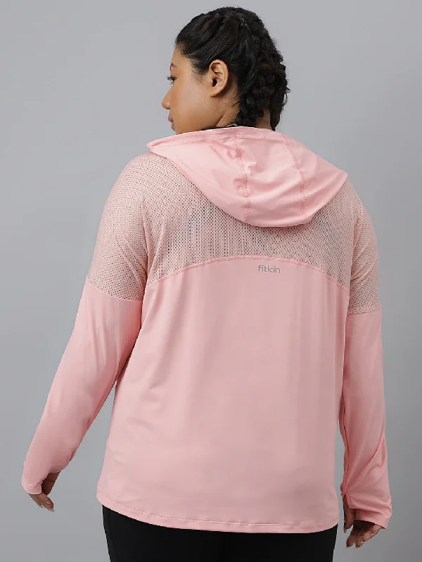 Fitkin Plus Size Pink Super Soft Anti-Odor Pink Long Sleeve Hoodie