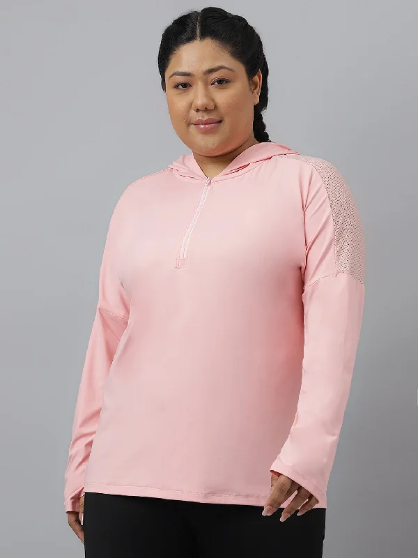 Fitkin Plus Size Pink Super Soft Anti-Odor Pink Long Sleeve Hoodie