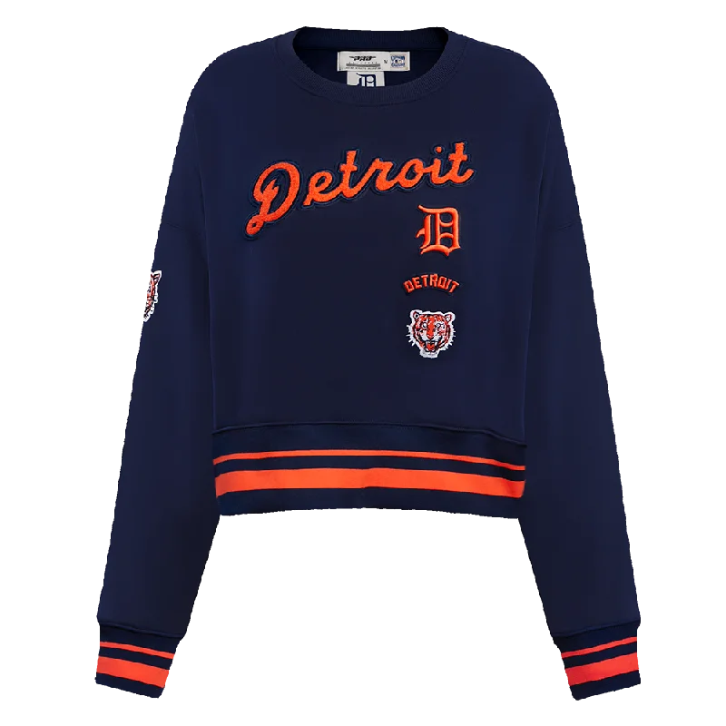 MLB DETROIT TIGERS RETRO CLASSIC WOMEN'S RIB CREWNECK (MIDNIGHT NAVY/ORANGE/ MIDNIGHT)