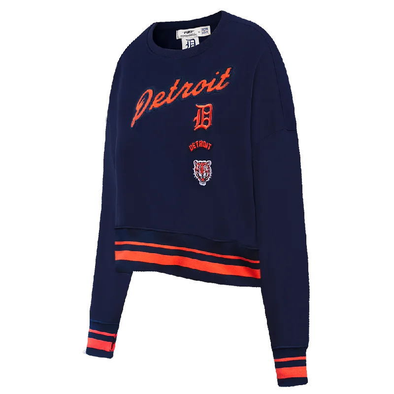 MLB DETROIT TIGERS RETRO CLASSIC WOMEN'S RIB CREWNECK (MIDNIGHT NAVY/ORANGE/ MIDNIGHT)