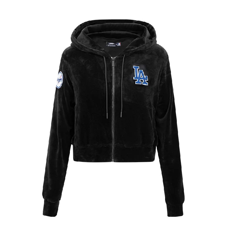 MLB LOS ANGELES DODGERS CLASSIC WOMEN'S VELOUR FZ PO HOODIE (BLACK)