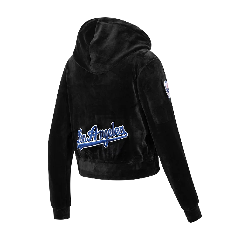 MLB LOS ANGELES DODGERS CLASSIC WOMEN'S VELOUR FZ PO HOODIE (BLACK)