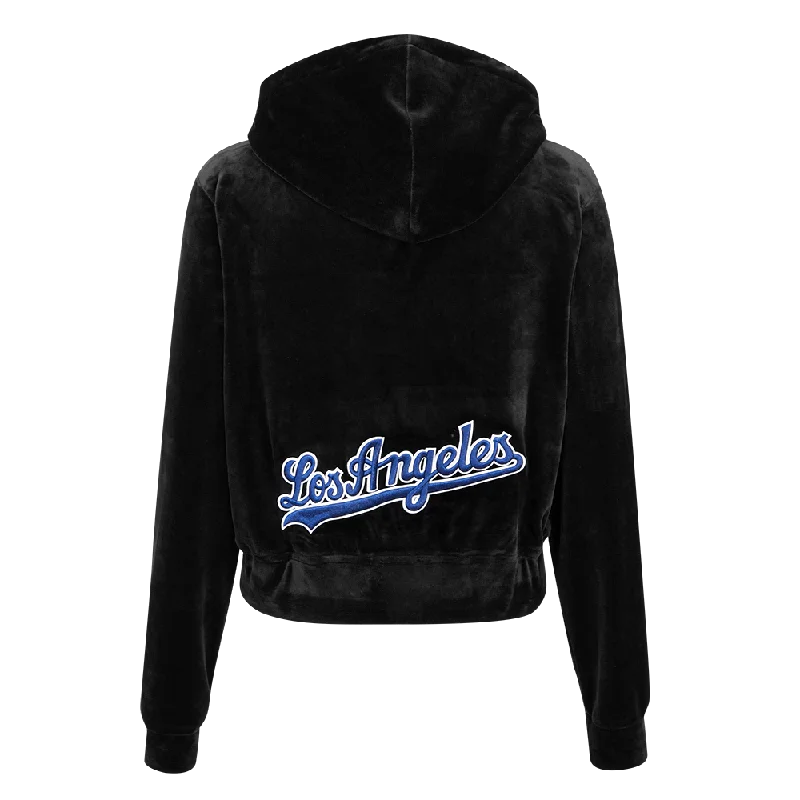 MLB LOS ANGELES DODGERS CLASSIC WOMEN'S VELOUR FZ PO HOODIE (BLACK)