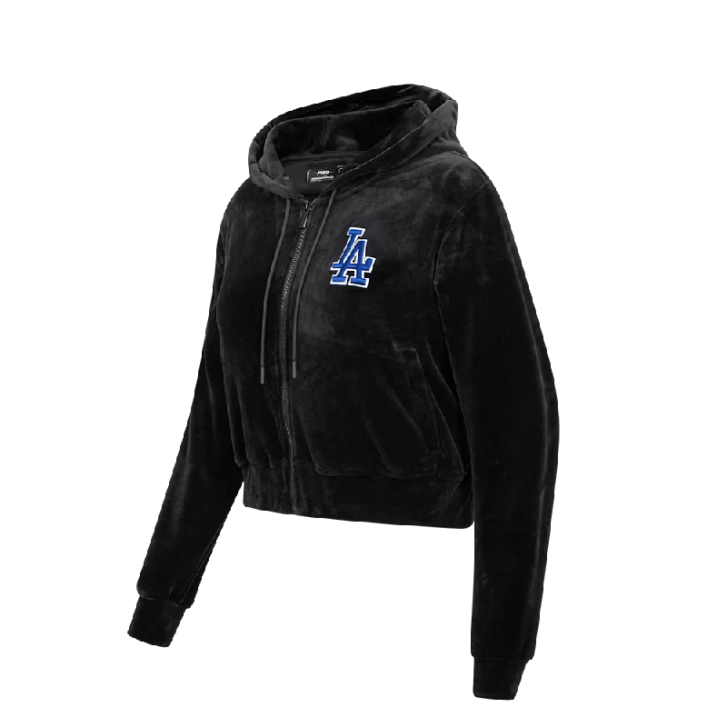 MLB LOS ANGELES DODGERS CLASSIC WOMEN'S VELOUR FZ PO HOODIE (BLACK)