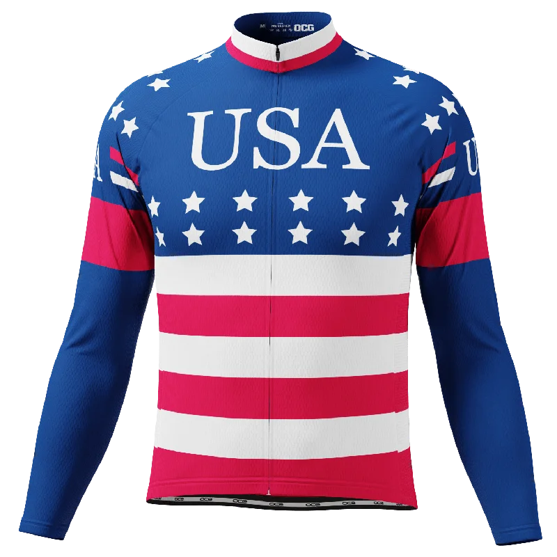 Men's American Stars and Stripes USA Icon Long Sleeve Cycling Jersey