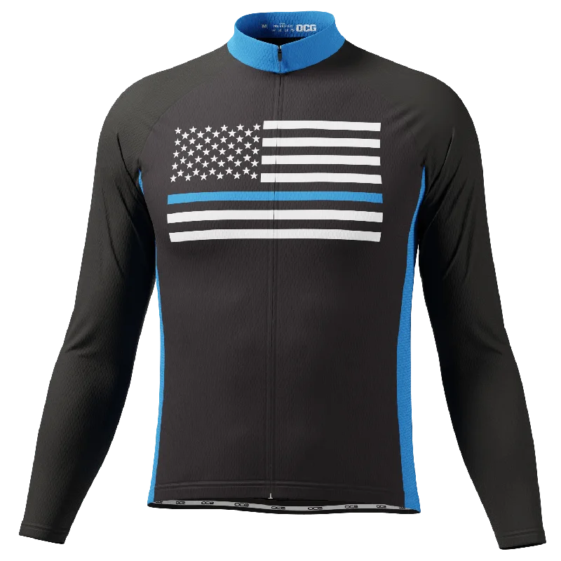 Men's Blue American National Flag Long Sleeve Cycling Jersey