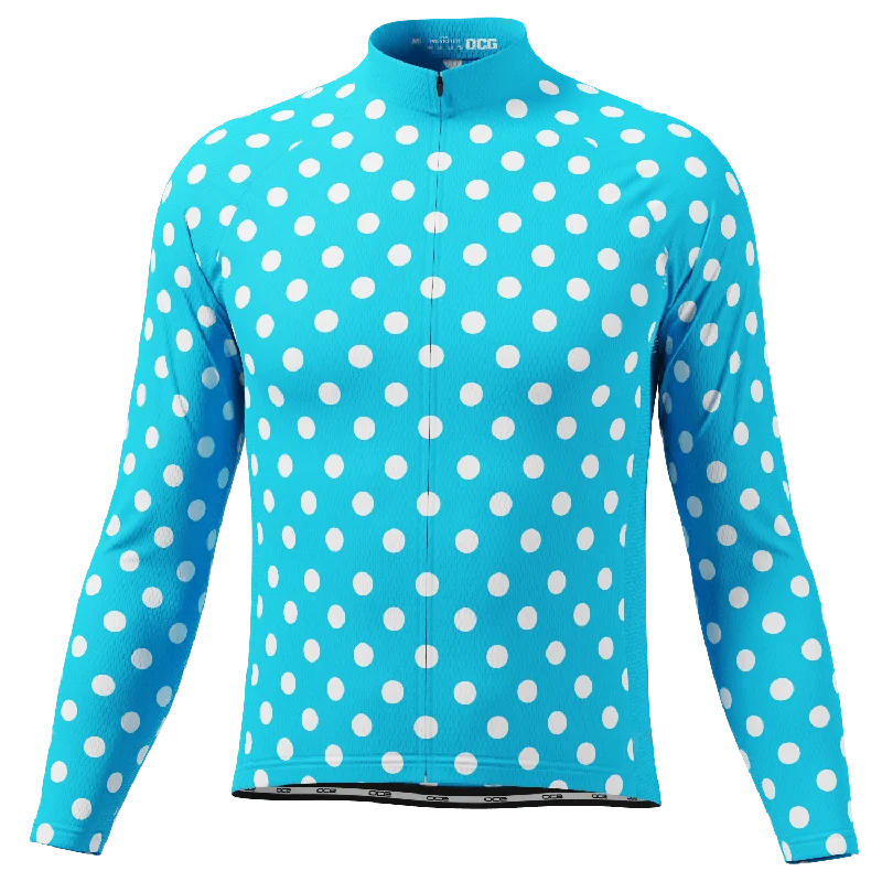 Men's High Viz White Polka Dots on Blue Long Sleeve Cycling Jersey