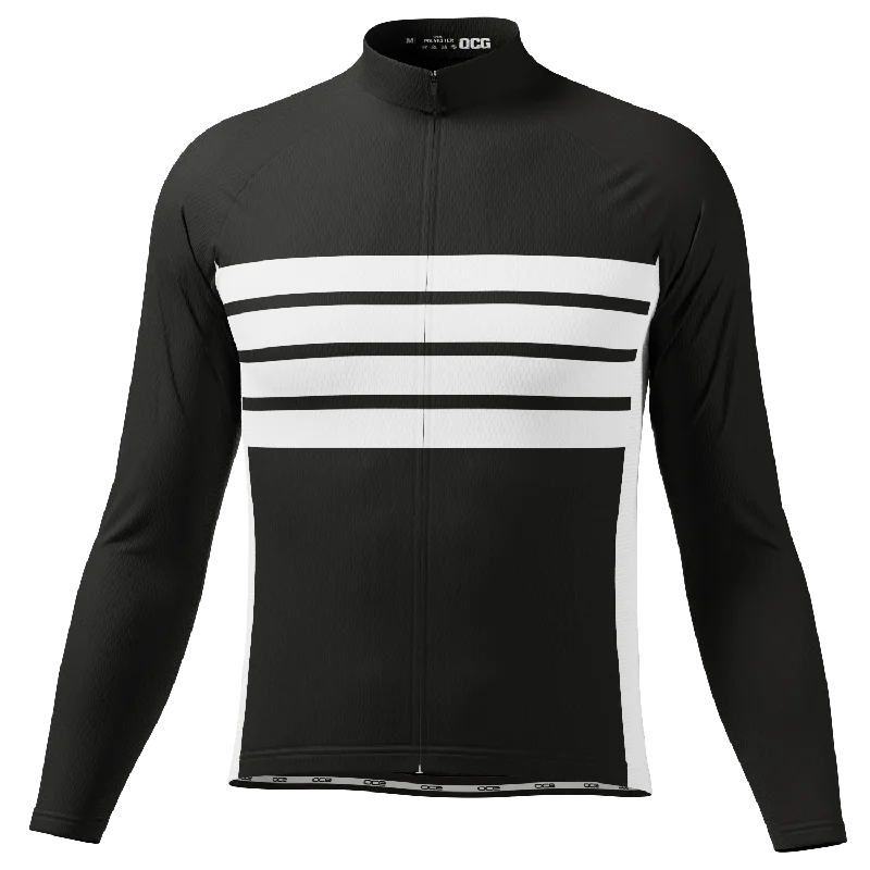 Men's Retro Four Stripe Black Long Sleeve Cycling Jersey