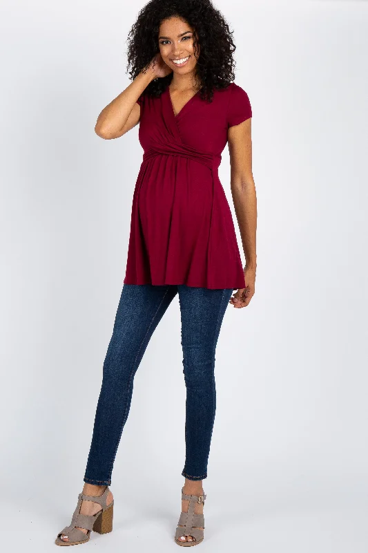 PinkBlush Burgundy Draped Front Maternity/Nursing Top