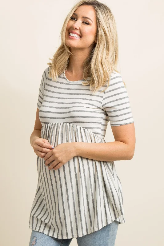 PinkBlush Grey Striped Crisscross Back Peplum Maternity Top