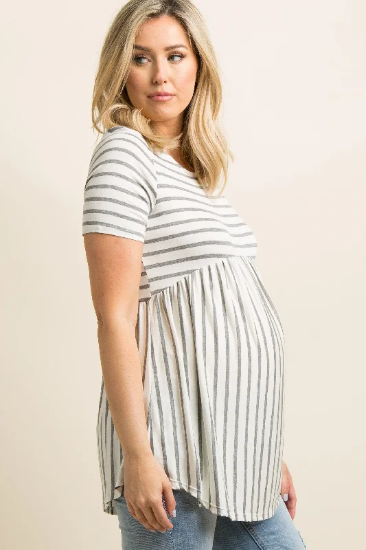 PinkBlush Grey Striped Crisscross Back Peplum Maternity Top