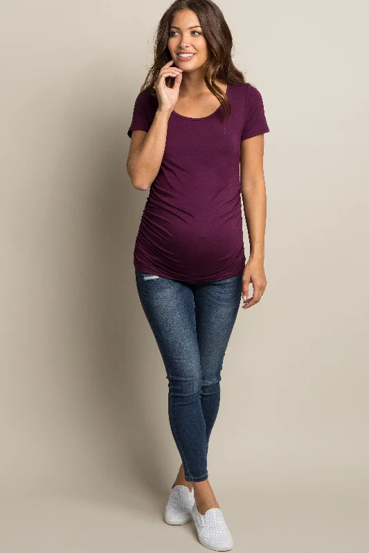 PinkBlush Purple Ruched Short Sleeve Maternity Top