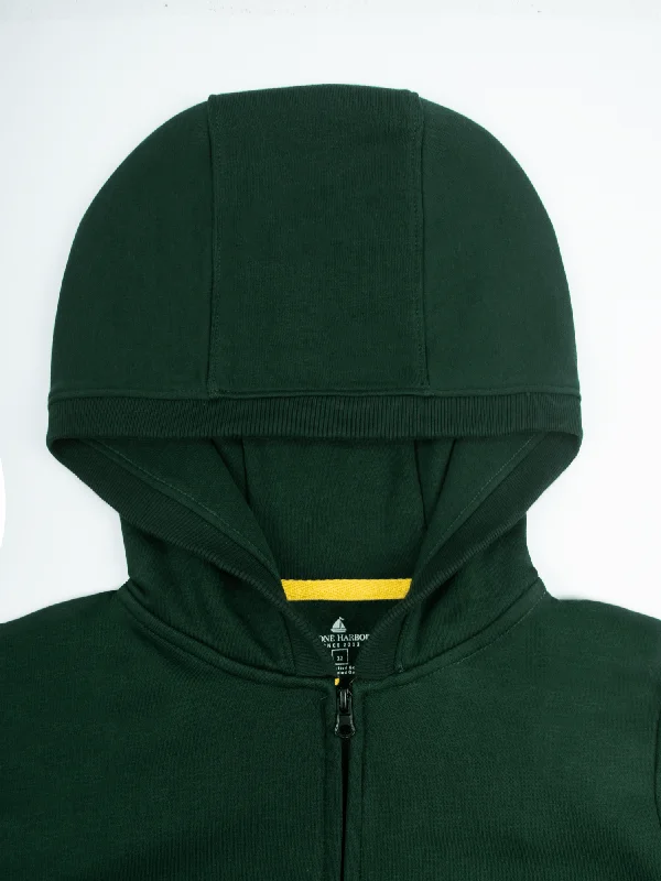 WOMEN'S GREEN ZIP-THROUGH HOODIE