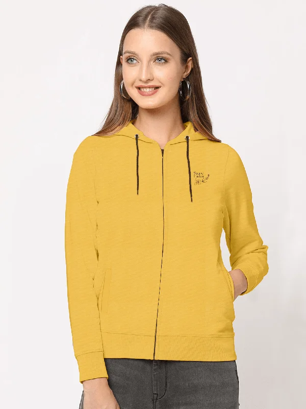 WOMEN'S MUSTARD FLEECE ZIP-UP HOODIE